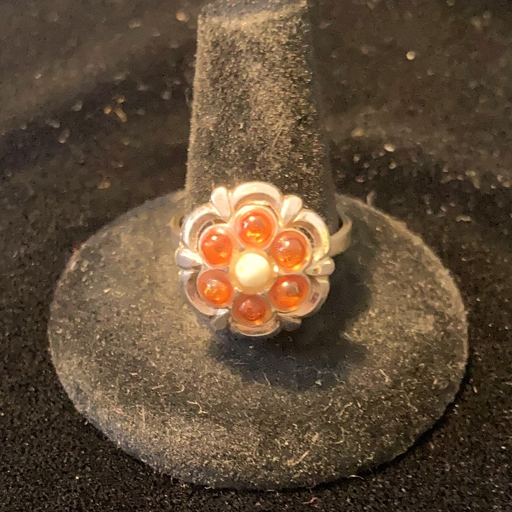 Silver Ring with Orange Stones